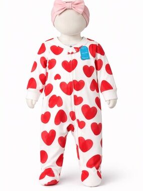 Carter’s Red Heart Print Baby Footed onesie - Playful Heart Pattern